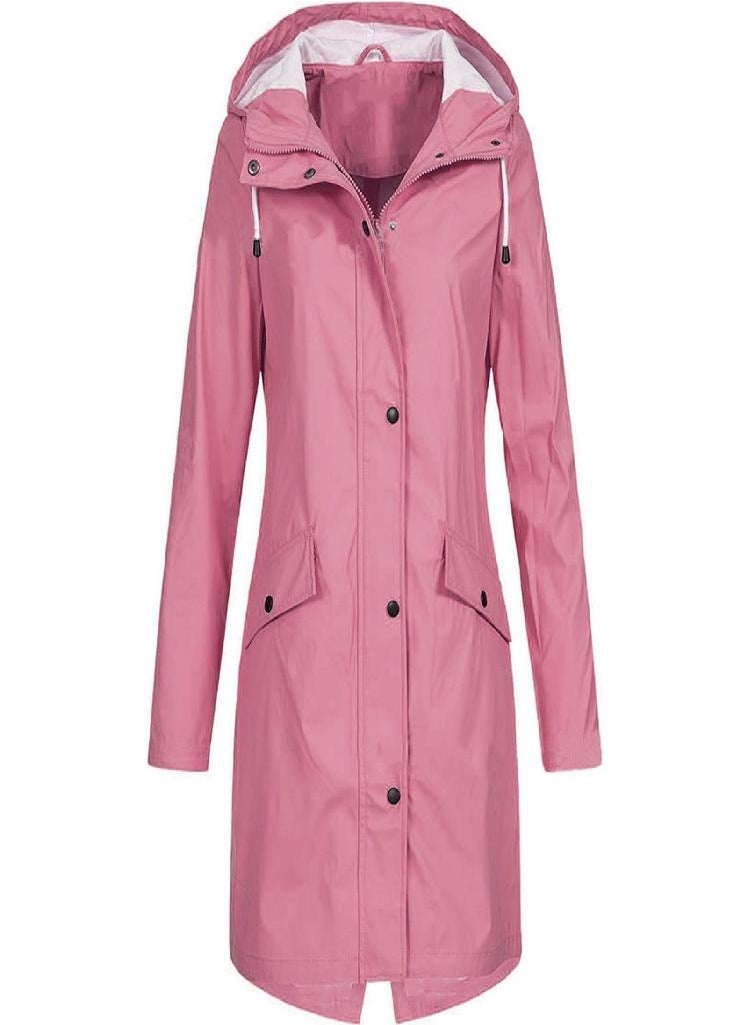 Eckek - EAR Women Solid Rain Outdoor Plus Size Hooded Raincoat Windproof Long Jacket Coat - Image 1