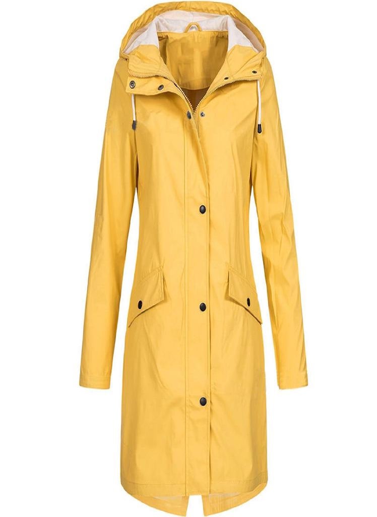Eckek - EAR Women Solid Rain Outdoor Plus Size Hooded Raincoat Windproof Long Jacket Coat - Image 1