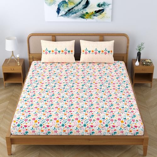 Colorish Cotton Blend Jaipuri Printed Double Bedsheet King Size with 2 Pillow Covers, Orange - Image 5