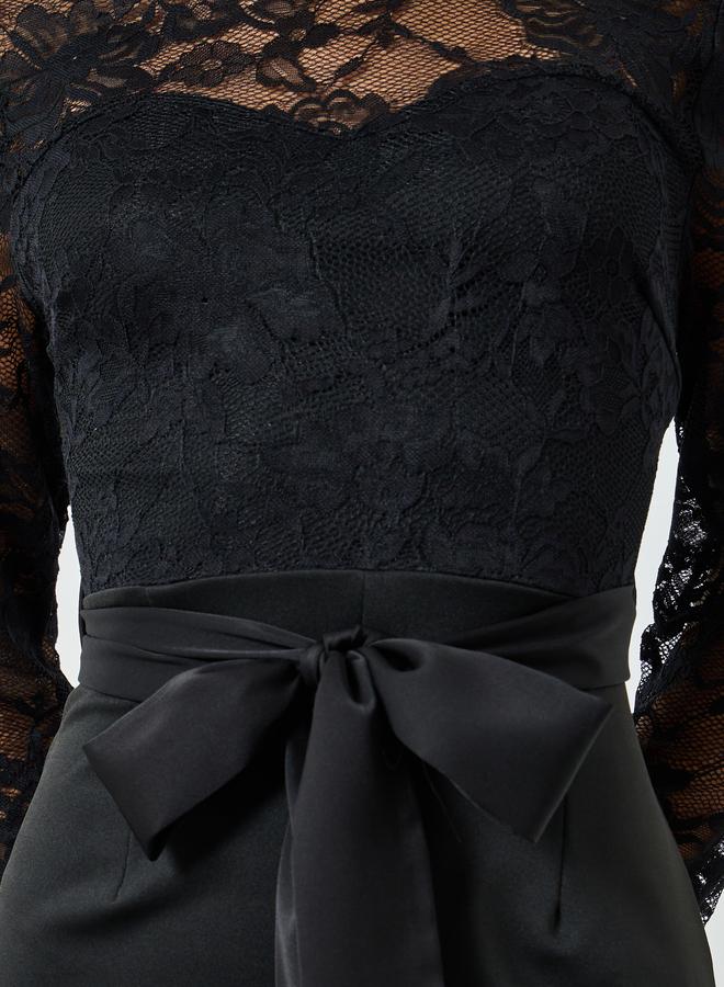 Styli Black Straight Leg Evening Jumpsuit with Lace Sleeves - Image 4