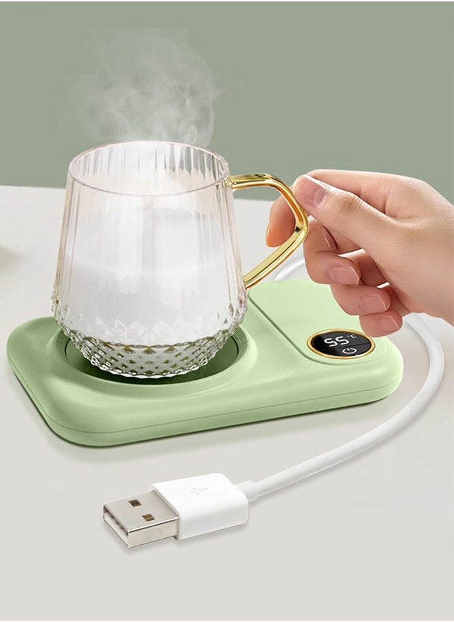 MARGOUN Coffee Mug Warmer, Electric Cup Heater with LCD Display, Digital Temperature 55-75°C Adjustable, USB-Powered, ABS Material - Green  - Image 1