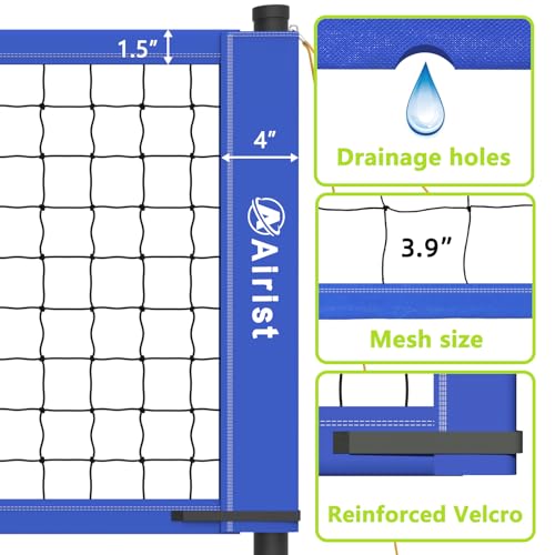 Airist Portable Volleyball Net Set with Height Adjustable Pole and Carrying Bag,Outdoor Volleyball Net for Backyard and Beach (Blue) - Image 2