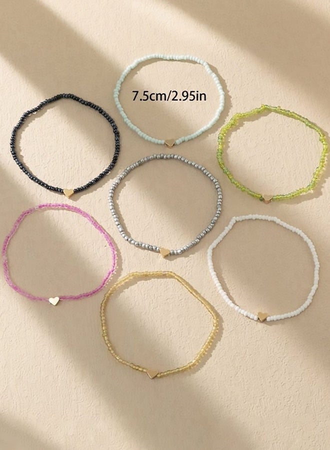 Heart Anklet Gold Beaded Anklets for Women Charm Bohemian Stackable Clay Beads Set Colorful Stretch Surfer Friendship Anklets Summer Beach Boho Jewelry Gift - Image 4