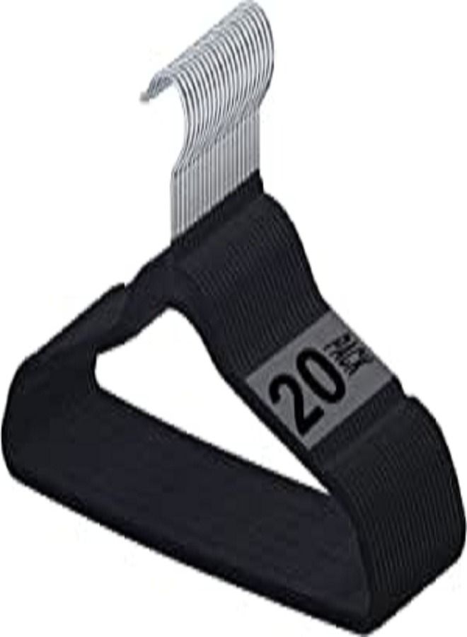 Sky Touch Non-Slip Space Saving Closet Clothes Hangers Velvet Clothes Hangers Heavy Duty Adult Hanger for Coat Suit Black 20 Pieces - Image 1
