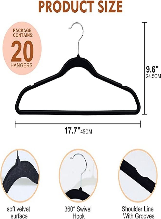 Sky Touch Non-Slip Space Saving Closet Clothes Hangers Velvet Clothes Hangers Heavy Duty Adult Hanger for Coat Suit Black 20 Pieces - Image 3