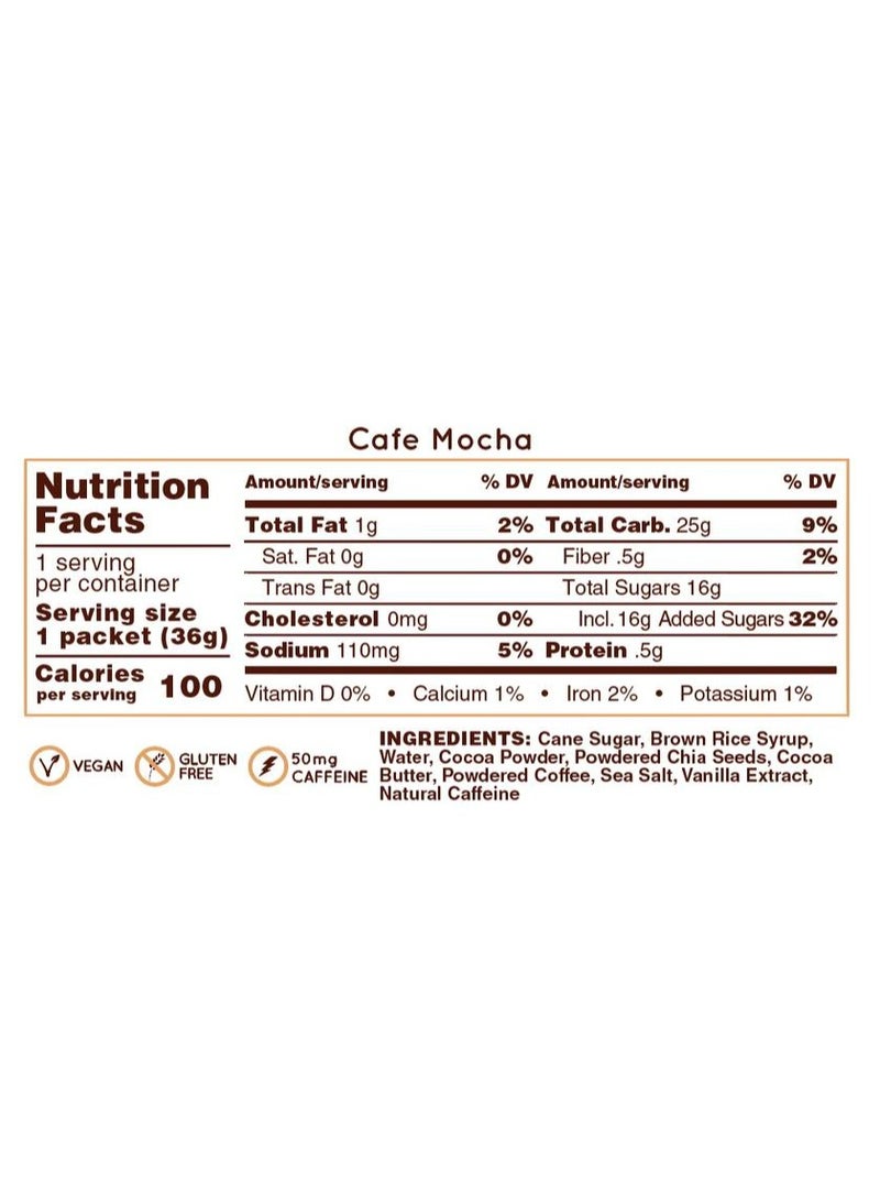 Huma Chia Energy Gel,Cafe Mocha,9 count x 36g -25gr Carbs,110mg Sodium,2x Caffeine,50mg Caffeine,100% All Natural,Vegan,Gluten Free - Pack of 9 - Image 2