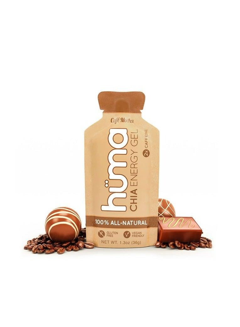 Huma Chia Energy Gel - Cafe Mocha - 25g Carbs, 110mg Sodium, 50mg Caffeine, 100% Natural, Vegan & Gluten Free - 9 x 36g (Pack of 9)