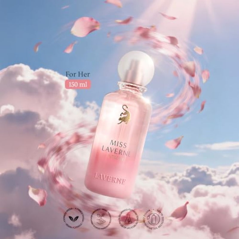 مجموعة Miss Extreme Luxury مكونة من 4 قطع تدوم طويلاً برائحة التوقيع الأصلي لافيرن Miss Laverne Extreme عطر نسائي - 150 مل + 25 مل + عطر للشعر + وشاح - Image 2