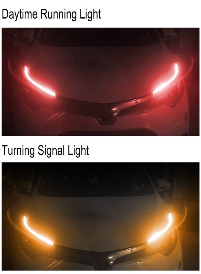 TEKSHINNY شريط إضاءة LED لمصابيح السيارة الأمامية، من TEKSHINNY، قطعتان، طول كل منهما 24 بوصة، شريط إضاءة LED مرن للسيارة، إشارة انعطاف حمراء، ضوء فرامل خلفي أصفر، ضوء تشغيل نهاري قابل للتبديل. - Image 2