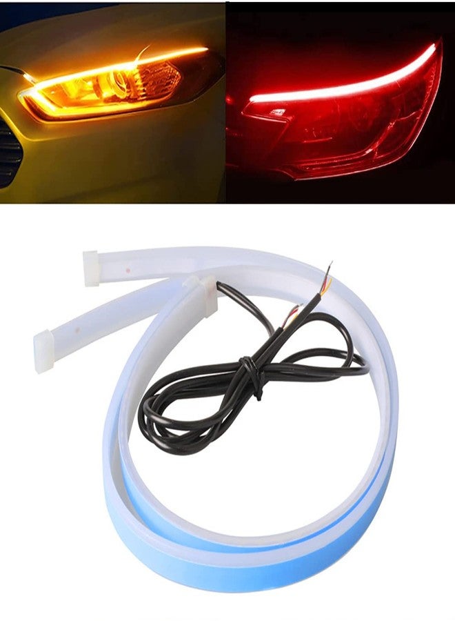 TEKSHINNY شريط إضاءة LED لمصابيح السيارة الأمامية، من TEKSHINNY، قطعتان، طول كل منهما 24 بوصة، شريط إضاءة LED مرن للسيارة، إشارة انعطاف حمراء، ضوء فرامل خلفي أصفر، ضوء تشغيل نهاري قابل للتبديل. - Image 1