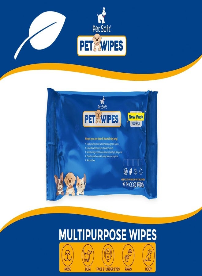 Pet Soft Cat & Dog Wet Wipes - 200 Count (100 Wipes X 2 Pack) Removes Dirt & Leave Caot Shiny & Clean 100% Biodegradable | Anti-Bacterial | Cleansing, Deodorising & Grooming Wipes - Image 3