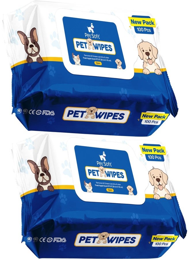 Pet Soft Cat & Dog Wet Wipes - 200 Count (100 Wipes X 2 Pack) Removes Dirt & Leave Caot Shiny & Clean 100% Biodegradable | Anti-Bacterial | Cleansing, Deodorising & Grooming Wipes - Image 1