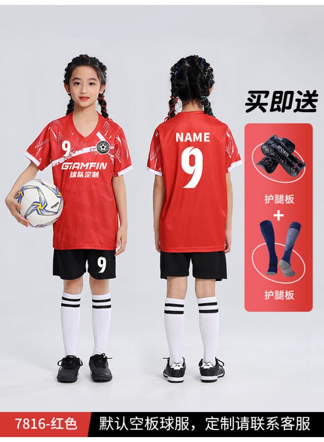Children's Football Uniform Set, Quick-Drying Training & Competition Jersey, 7716 Red Unisex