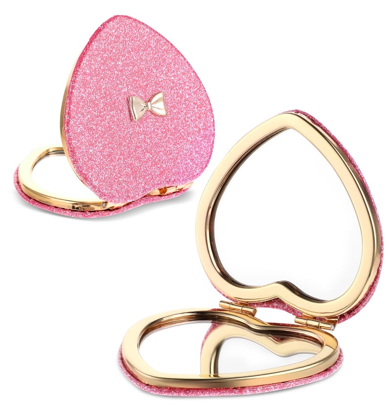 ValueBargain Pink Compact Mirror  Double-Sided Heart Compact Mirror  Magnetic Folding Purse Mirrors Compacts For Girls  Kids  Home Office  Valentine'S Day - Image 1