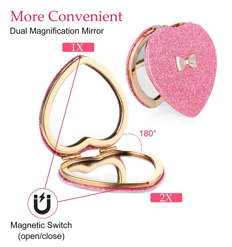 ValueBargain Pink Compact Mirror  Double-Sided Heart Compact Mirror  Magnetic Folding Purse Mirrors Compacts For Girls  Kids  Home Office  Valentine'S Day - Image 2