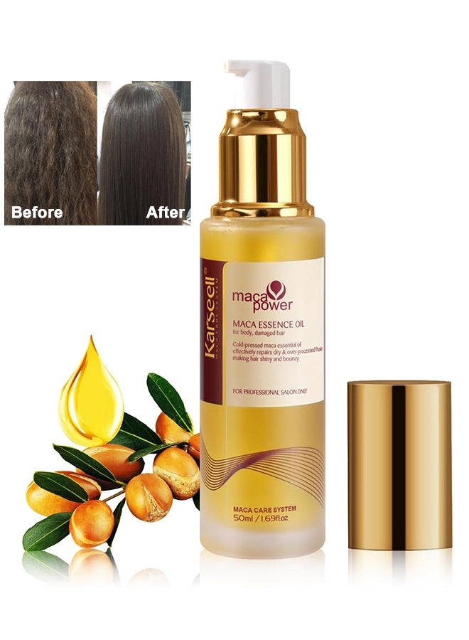 كارسيل زيت الماكا الأساسي 50 مل ، زيت الأرغان المغربي لشفاء الشعر مصل شعر زيت الأرغان الضغط البارد بدون وزن للشعر التالف الجاف - Image 1