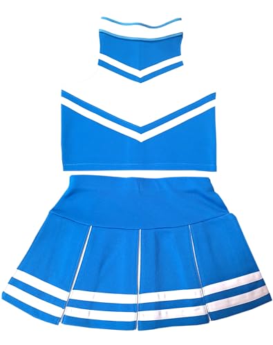 Total 2550 Little Girls' Cheerleader Cheerleading Outfit Uniform Costume Cosplay Halloween Medium Blue/White (M / 5-8) - Image 1