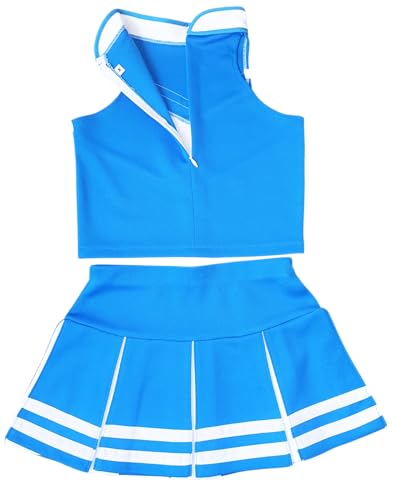 Total 2550 Little Girls' Cheerleader Cheerleading Outfit Uniform Costume Cosplay Halloween Medium Blue/White (M / 5-8) - Image 3