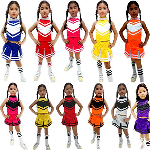 Total 2550 Little Girls' Cheerleader Cheerleading Outfit Uniform Costume Cosplay Halloween Medium Blue/White (M / 5-8) - Image 4