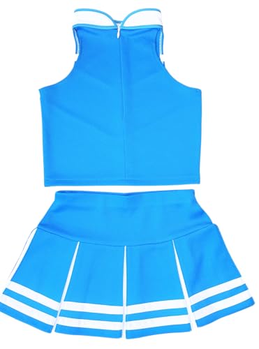 Total 2550 Little Girls' Cheerleader Cheerleading Outfit Uniform Costume Cosplay Halloween Medium Blue/White (M / 5-8) - Image 2