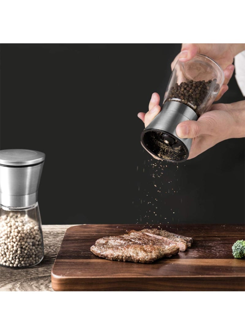 YOONISPRO Salt and Pepper Grinder Set of 2 – Stainless Steel Adjustable Spice Mill with Ceramic Blades, Refillable Glass Body, 180ml Capacity - Image 4