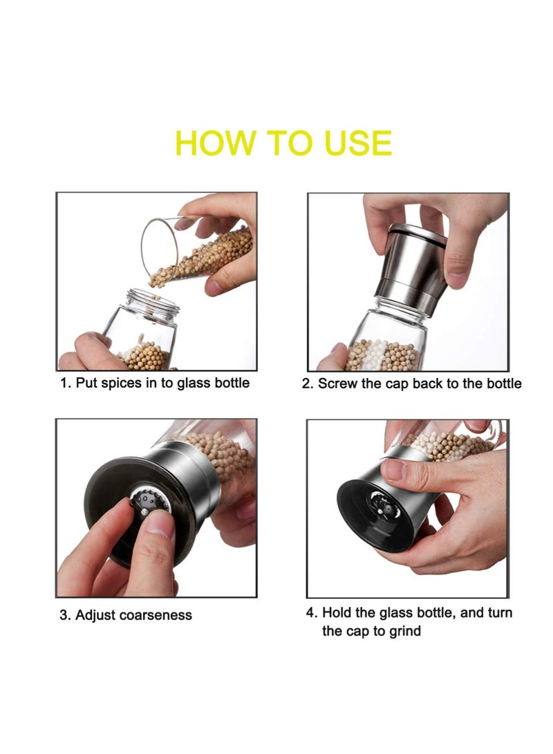 YOONISPRO Salt and Pepper Grinder Set of 2 – Stainless Steel Adjustable Spice Mill with Ceramic Blades, Refillable Glass Body, 180ml Capacity - Image 5