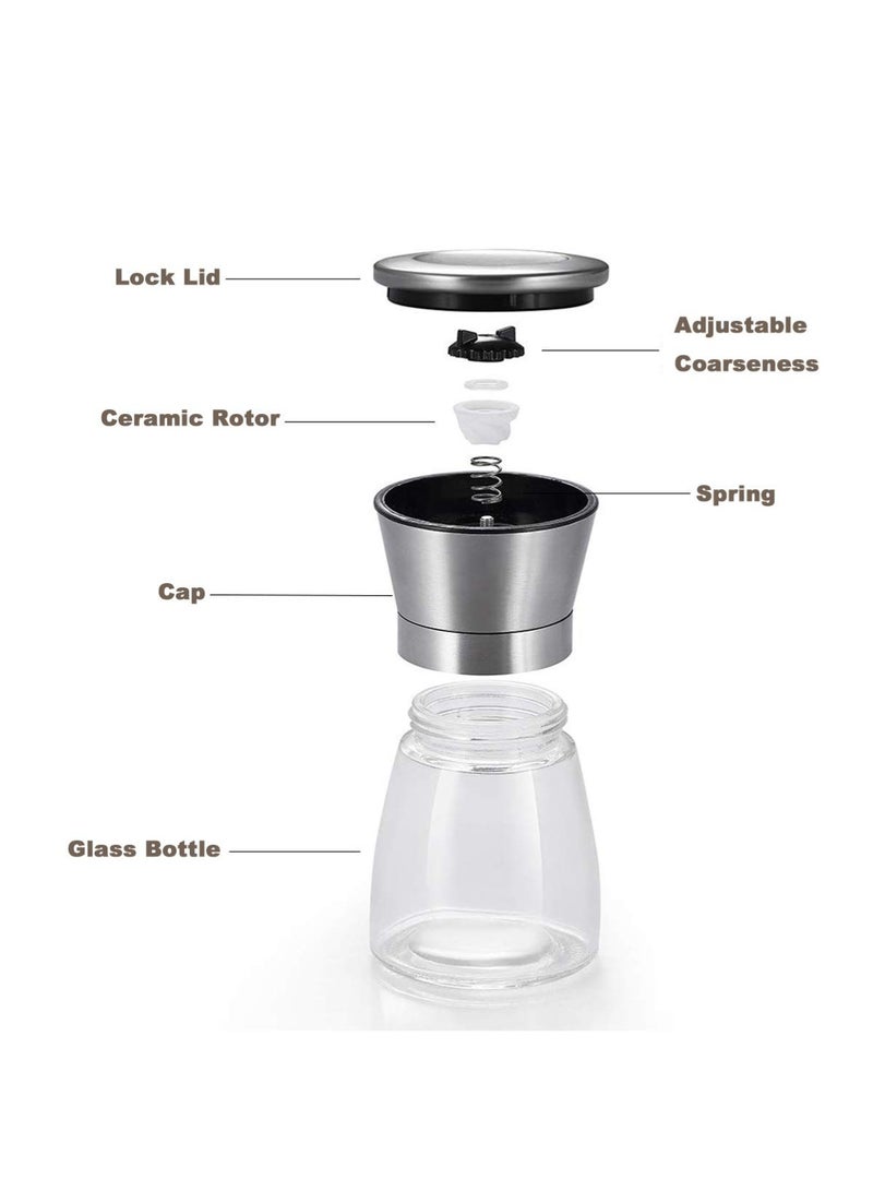 YOONISPRO Salt and Pepper Grinder Set of 2 – Stainless Steel Adjustable Spice Mill with Ceramic Blades, Refillable Glass Body, 180ml Capacity - Image 2