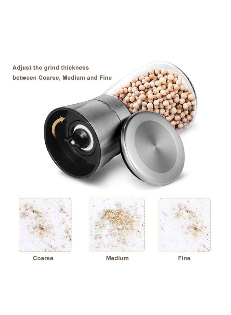 YOONISPRO Salt and Pepper Grinder Set of 2 – Stainless Steel Adjustable Spice Mill with Ceramic Blades, Refillable Glass Body, 180ml Capacity - Image 3