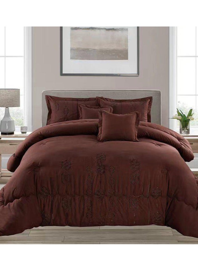 Comfy COMFY 6 PC EMBROIDERY COTTON SOFT KINGSIZE COMFORTER SET BROWN 