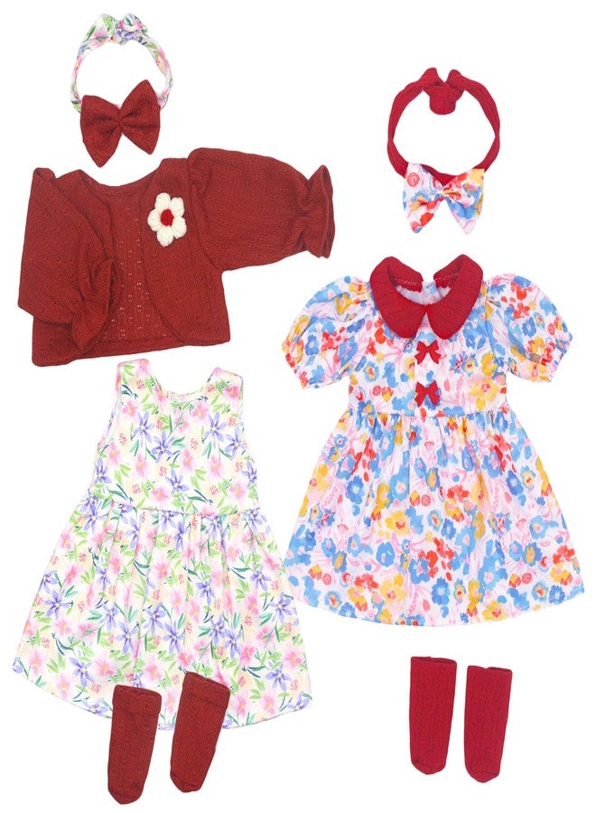 Ecore Fun 2 Set Baby Doll Clothes for 20- 22 Inch Dolls, 7 Pcs 20 Inch Dolls Clothes Accessories Dress Outfits Include Skirts, Socks, Headbands (No Doll) - Image 1