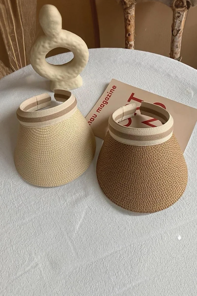 باهلس Straw Imported Luxury Beige Visor Hat Skull