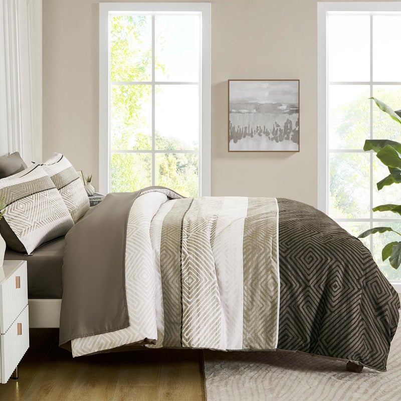 Drucon Comforter Set Queen Size 7 Piece Bed in a Bag Brown Striped Bedding Set Soft Microfiber Comforter and Sheet Set for All Season (Queen, 90"x90") - Image 4