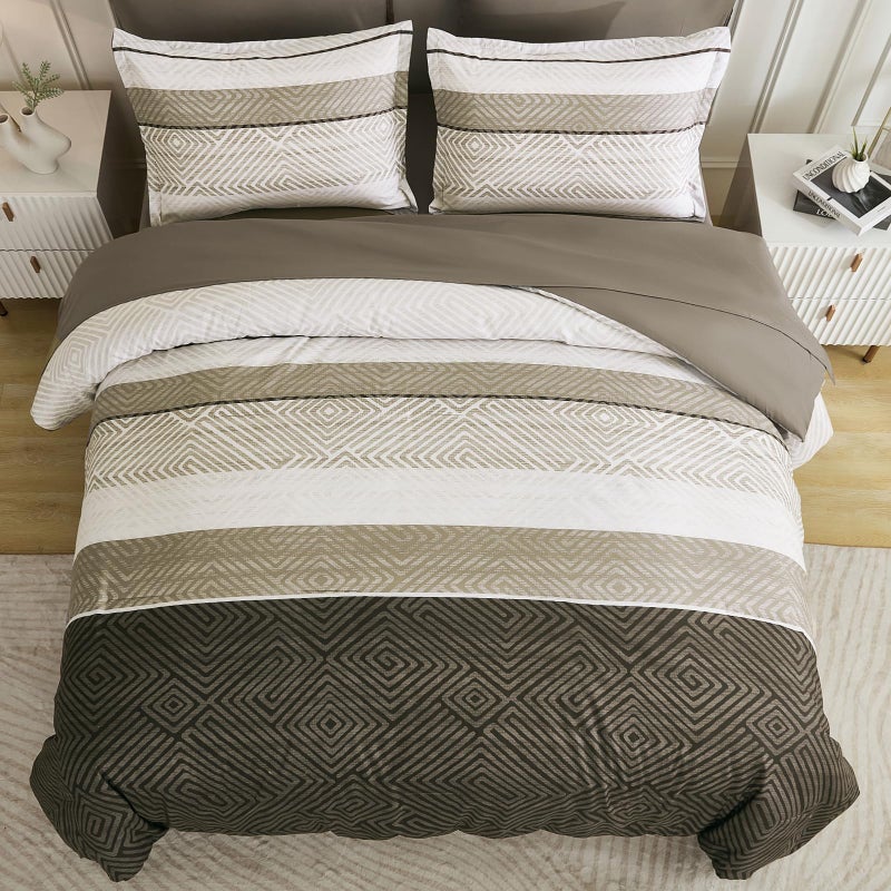 Drucon Comforter Set Queen Size 7 Piece Bed in a Bag Brown Striped Bedding Set Soft Microfiber Comforter and Sheet Set for All Season (Queen, 90"x90") - Image 3