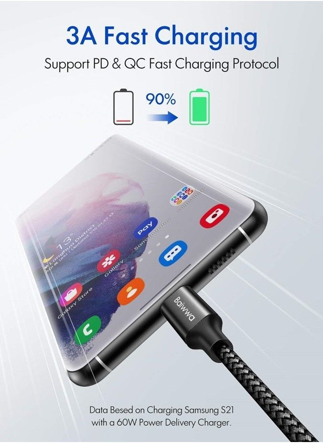 Baiwwa - USB C to USB C Cable 19ft, Baiwwa Long USB Type C to Type C Cable 60W PD Fast Charger Cord Braided Compatible with Samsung Galaxy S21 S21+ S20 FE S20 Ultra Note 20, Pixel, Pad Pro/Air, MacBook Pro/Air - Image 1