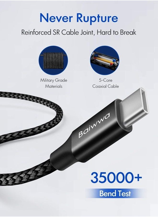 Baiwwa - USB C to USB C Cable 19ft, Baiwwa Long USB Type C to Type C Cable 60W PD Fast Charger Cord Braided Compatible with Samsung Galaxy S21 S21+ S20 FE S20 Ultra Note 20, Pixel, Pad Pro/Air, MacBook Pro/Air - Image 1