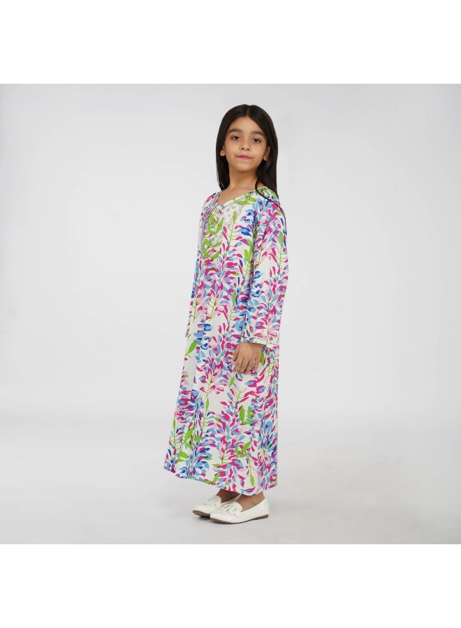 Linelle Printed Kids Jalabiya –  Maxi with Vibrant Prints, V-Neck and Stone Embellishments - Image 4