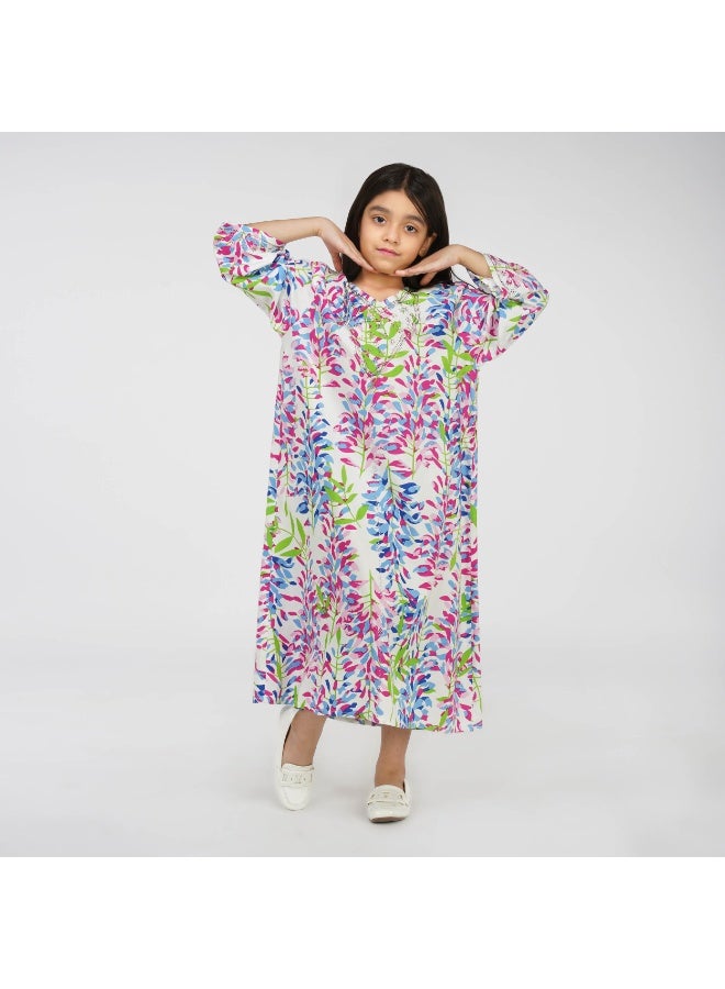 Linelle Printed Kids Jalabiya –  Maxi with Vibrant Prints, V-Neck and Stone Embellishments - Image 3