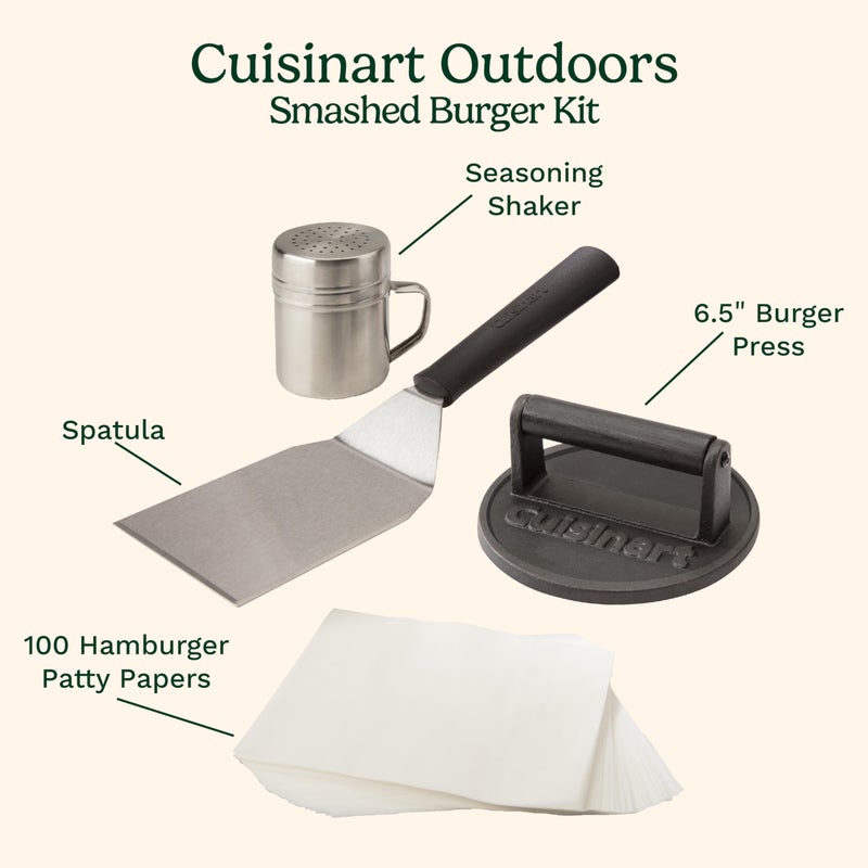 Cuisinart Smash Burger Kit, Cast Iron Press, Spatula, Seasoning Shaker and Patty Papers for Perfect Cookouts, Barbecues and Tailgates - Image 2