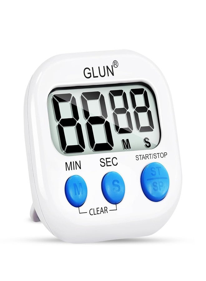 GLUN مؤقت مطبخ رقمي من GLUN® للطهي، عبوة من قطعة واحدة، أرقام كبيرة وواضحة، منبه عالٍ، ظهر مغناطيسي، مؤقت للخبز وإعداد الطعام، هيكل أبيض وأزرار زرقاء - Image 1