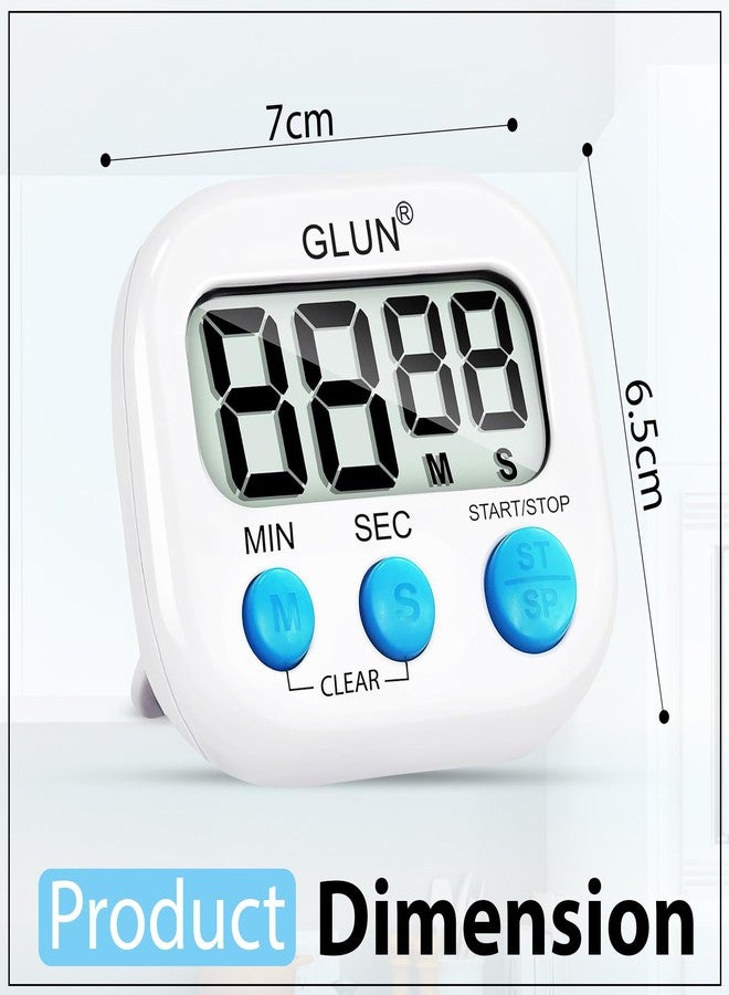 GLUN مؤقت مطبخ رقمي من GLUN® للطهي، عبوة من قطعة واحدة، أرقام كبيرة وواضحة، منبه عالٍ، ظهر مغناطيسي، مؤقت للخبز وإعداد الطعام، هيكل أبيض وأزرار زرقاء - Image 2