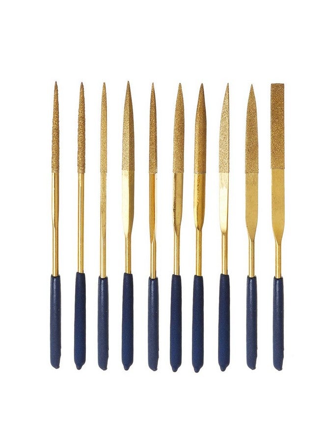 Yakamoz Yakamoz 10 Pcs Titanium Coated Mini Diamond File Set Flat Needle Square Round Triangular Shape Rifler Files for Metal Jewelry Glass Wood Carving Sanding Polishing Tool - 3x140mm  - Image 1