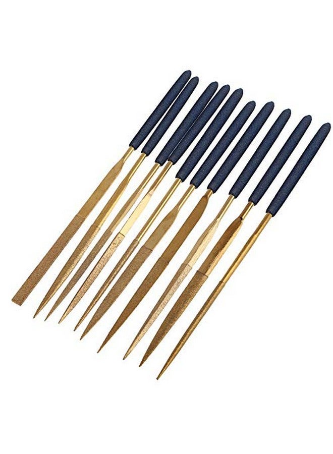 Yakamoz Yakamoz 10 Pcs Titanium Coated Mini Diamond File Set Flat Needle Square Round Triangular Shape Rifler Files for Metal Jewelry Glass Wood Carving Sanding Polishing Tool - 3x140mm  - Image 2