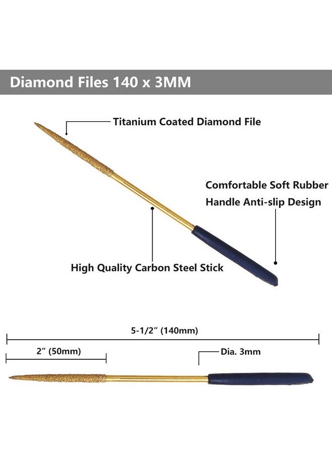 Yakamoz Yakamoz 10 Pcs Titanium Coated Mini Diamond File Set Flat Needle Square Round Triangular Shape Rifler Files for Metal Jewelry Glass Wood Carving Sanding Polishing Tool - 3x140mm  - Image 4