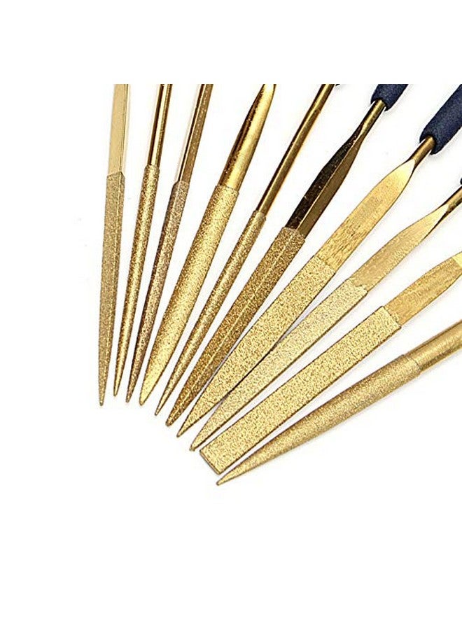 Yakamoz Yakamoz 10 Pcs Titanium Coated Mini Diamond File Set Flat Needle Square Round Triangular Shape Rifler Files for Metal Jewelry Glass Wood Carving Sanding Polishing Tool - 3x140mm  - Image 5