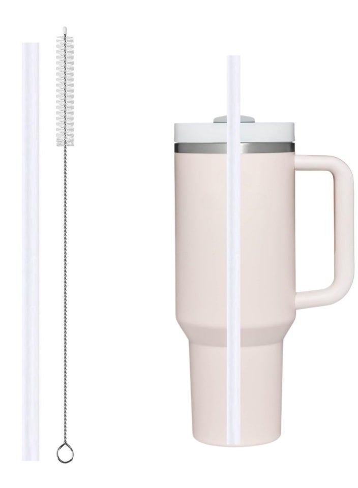 اس تي ان طقم قابل لإعادة الاستخدام مكون من ماصة واحدة وفرشاة واحدة لملحقات أكواب ستانلي 30 أونصة/40 أونصة - ماصة بديلة وفرشاة تنظيف، خالٍ من مادة BPA، صديق للبيئة، يناسب أكواب ستانلي كوينشر - أبيض - Image 1