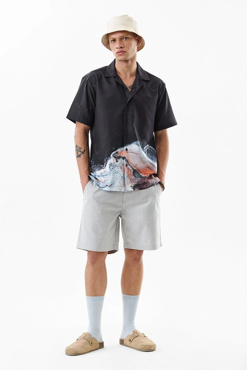 سنيتش قميص أسود بقصة صندوقية بتصميم تجريدي