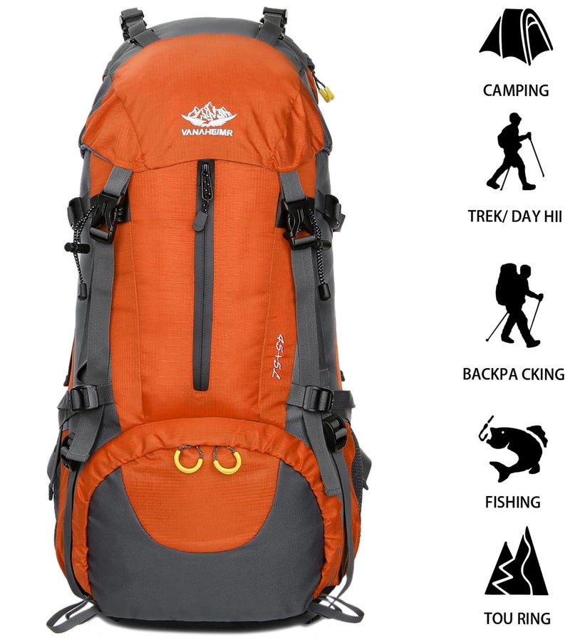 Esup 50L Camping Hiking Backpack Men with rain cover 45l+5l Lightweight Backpacking Backpack Travel Backpack (Orange) - Image 2