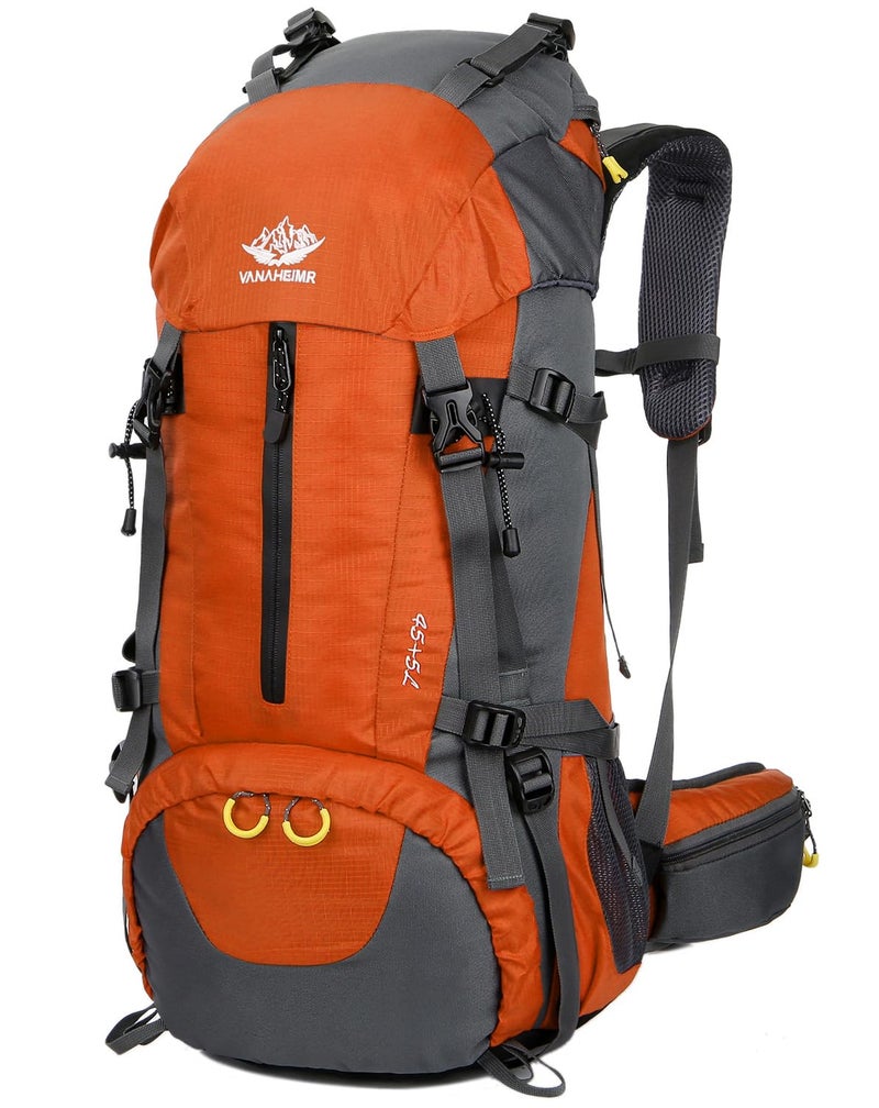 Esup 50L Camping Hiking Backpack Men with rain cover 45l+5l Lightweight Backpacking Backpack Travel Backpack (Orange) - Image 1