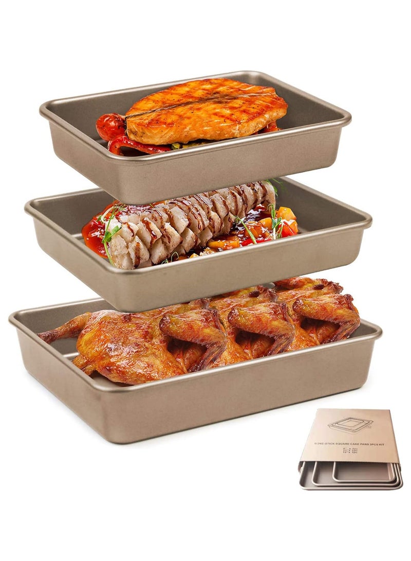 TOMSHOO Rectangle Deep Baking Pan Set,3 PCS Aluminum Cake Pan,Non Stick Baking Sheets Baking Tray Bakeware Toaster Oven Food-Safe Nonstick Coating - Image 1