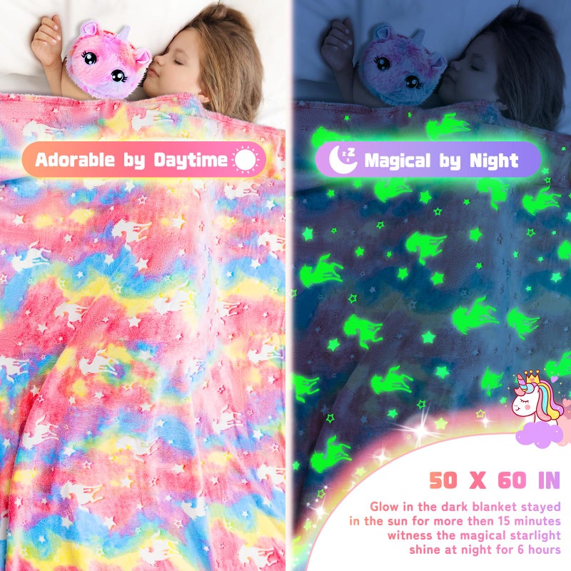 Auspicious beginning Unicorn Toys for Girls Kids Toys 5 6 7 8 9 10+ Years Old, Kids Unicorn Gifts with Glowing Blanket/ Water Bottle/ Eye Mask/Headband/Crossbody Bag/Sunglass/12PCS Birthday Gift for Girls 6-10+ - Image 3